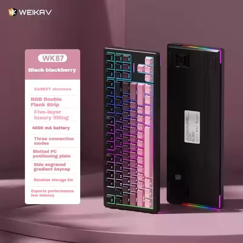 WEIKAV WK87 RGB Gasket Hot Swap Wireless E-Sports Mechanical Keyboard, Blackberry