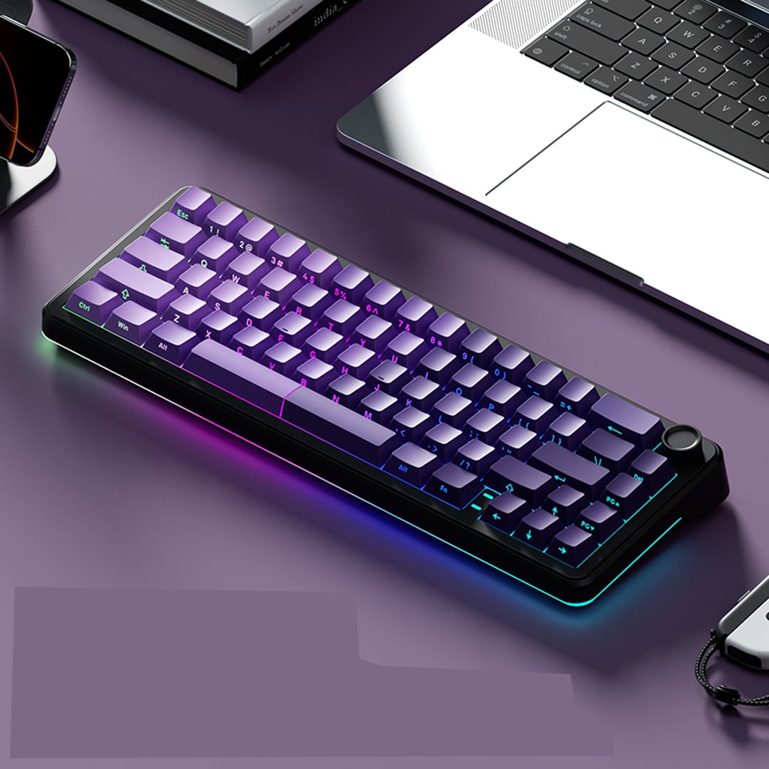 Weikav WK68 Mechanical Keyboard Tri Mode Wireless Keyboard, Purple Side Printed