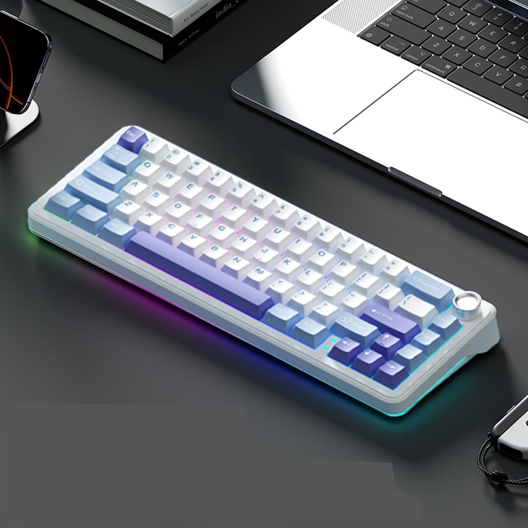 Weikav WK68 Mechanical Keyboard Tri Mode Wireless Keyboard, White Blue