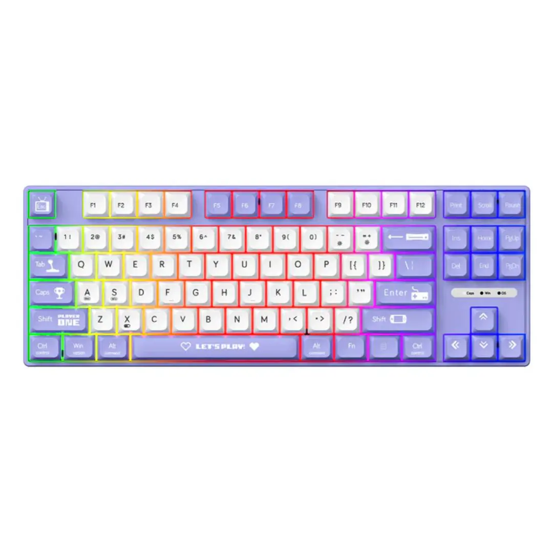 Ajazz AK870 MC Hot-Swappable Mechanical Keyboard, Purple White-Brown Tactile Switch