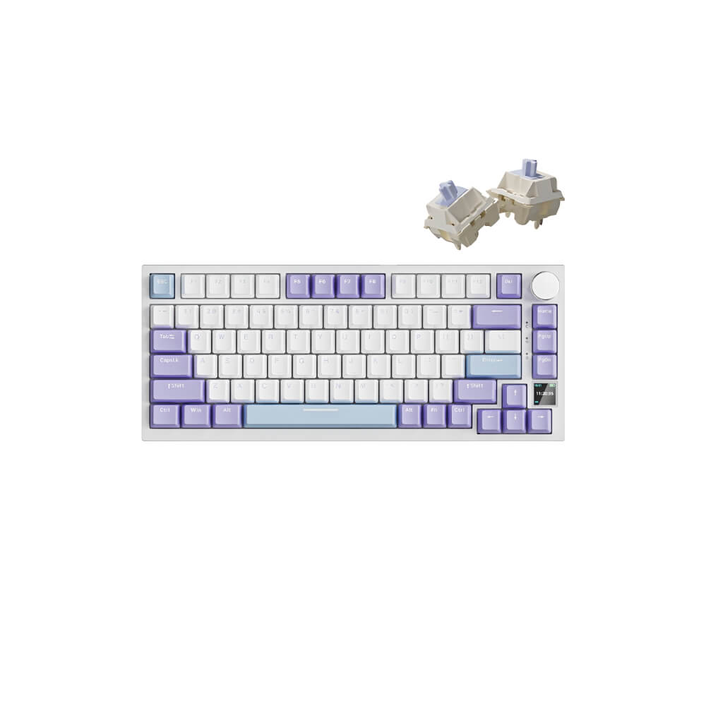 Ajazz AK820 Pro 75% Gasket-mounted Tri-mode Mechanical Keyboard | White Purple, Gift Switch